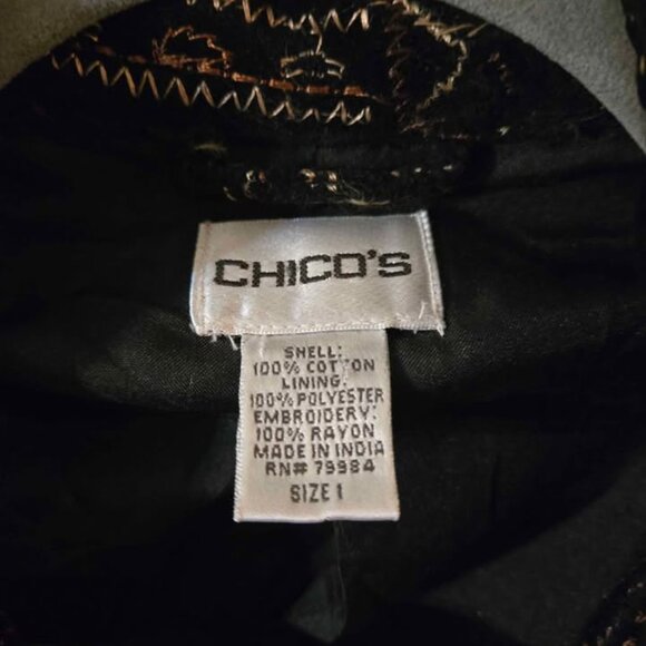 Chico's Size 1/Size Medium Black Velvet Stitched Jacket - Picture 3 of 7